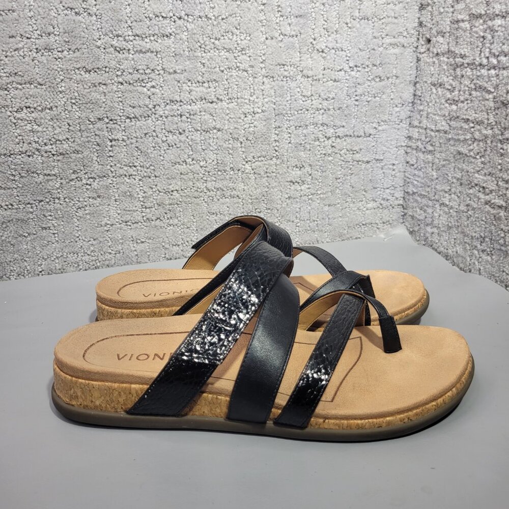 Vionic Anelle Womens Size US 8 Black Patent Lizard Print Synthetic Slide Sandals - Picture 4 of 12
